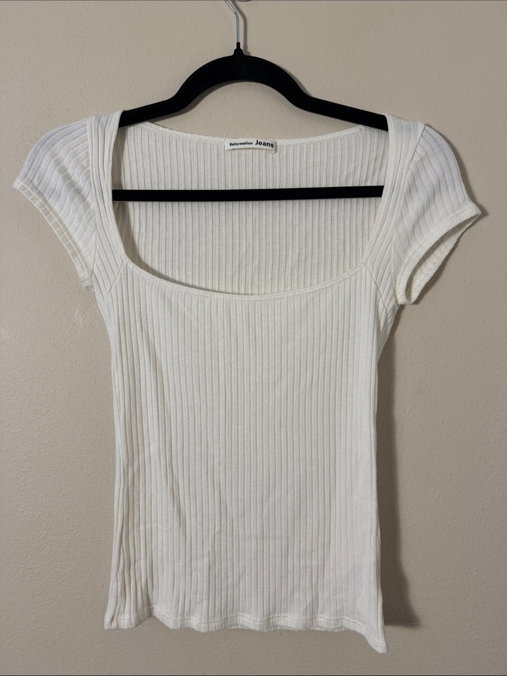 Reformation Bardot Ribbed Knit Top in Cream Size XS